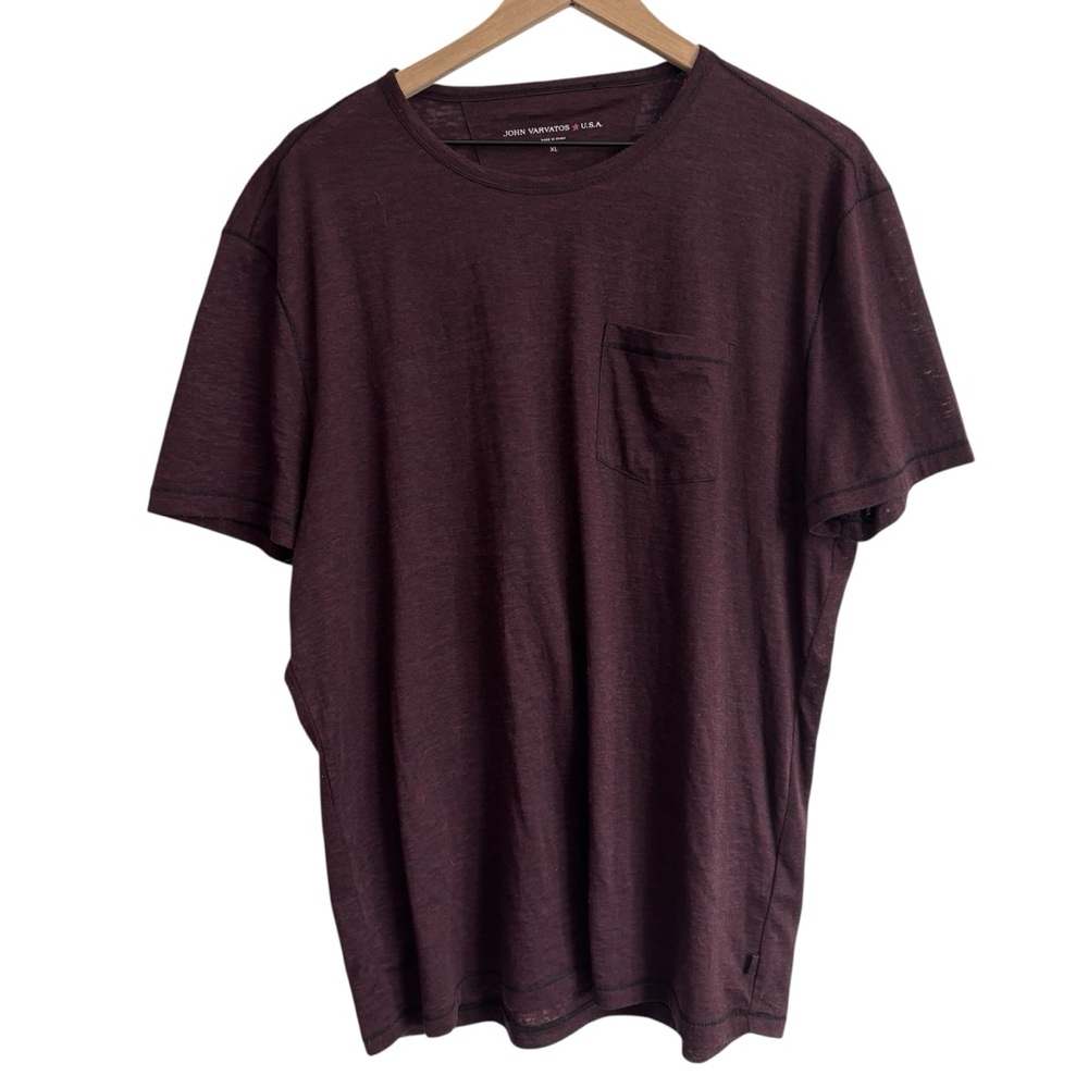 John Varvatos Red Maroon Short Sleeve Tee XL Relaxed Burnout T-Shirt‎ Relaxed